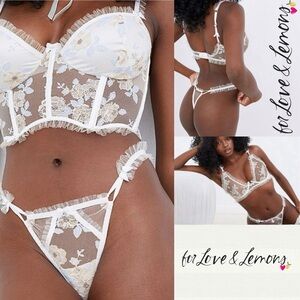 For Love And Lemons Panties Underwear Thong Winter Snow Floral Embroidery NWT